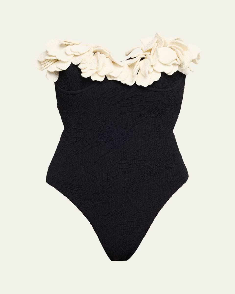Breeze Jacquard Flower Applique One-Piece Swimsuit